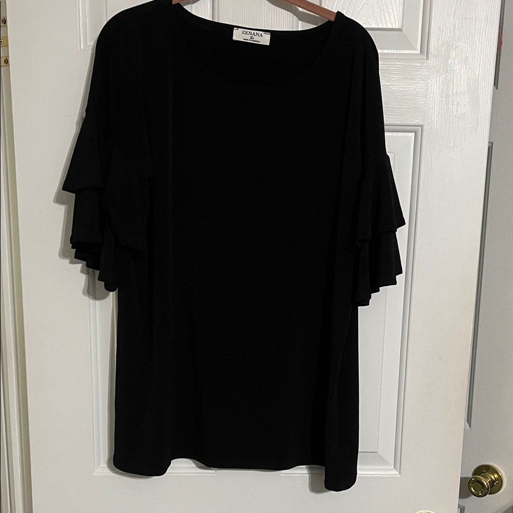 Zenana Black Layered Sleeve Blouse